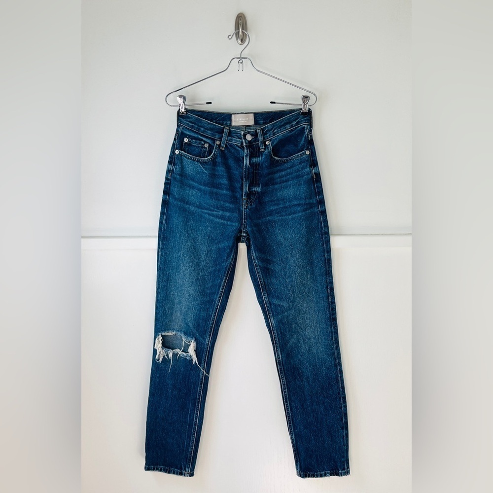 Everlane The 90s Cheeky High Rise Destructed Blue Jean